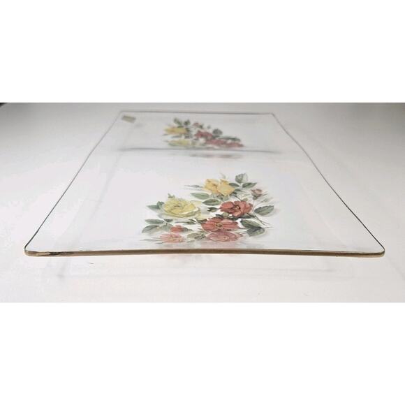 Vintage Viking Glass Hand-Painted Floral Serving Platter Tray Mid-Century Modern - Picture 5 of 9